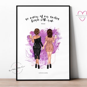 Benutzerdefiniertes Paar personalisierte Portrait Druck, Freundin Geschenk, illustriert, Geburtstag, Jahrestag, Verlobung, Liebe, LGBT, weibliches Paar