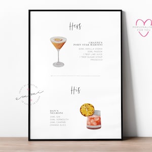 Impresión / Regalo de Cóctel Personalizado, Amigo, Bestie, Cumpleaños, Aniversario, Boda, Martini, Daiquiri, Mojito, Cocina, Menú de Bar