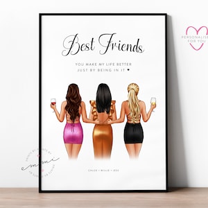 3 melhor amigo impressão | Personalizado, Personalizado | Presente de aniversário ou Natal para amiga, irmã, mãe, mãe, prima, melhores amigas, família
