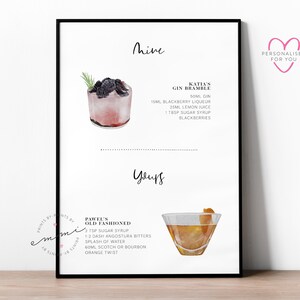 Personalisierte Cocktail Print | Geschenk, Freund, Bestie, Geburtstag, Jahrestag, Hochzeit, Martini, Daiquiri, Mojito, Küche, Barkarte