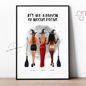 Impressão personalizada de melhor amigo de Halloween, festa de Halloween, presente de melhor amigo, aniversário, ilustrado, presente de melhor amigo, melhores amigos, bruxa, Hocus Pocus