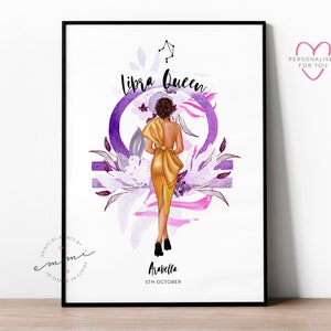 Individuell personalisierte Waage Sternzeichen Portrait-Druck | Sternzeichen, Sternzeichen, Illustriert, Beste Freundin Geschenk, Beste Freundin, Geburtstag, Astrologie, Königin