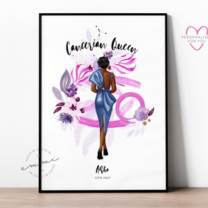 Impresión personalizada del retrato del zodíaco del cáncer / signo de estrella, zodíaco, ilustrado, regalo del mejor amigo, mejor amigo, león, astrología, reina