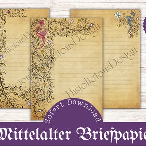 Mittelalter Briefpapier / Druckbares historisches Briefpapier / Alte Buchseiten zum Ausdrucken /  Illuminierte Buchseiten zum Beschriften