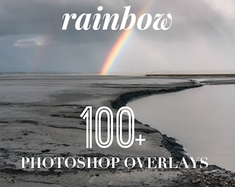 Nakładki do Photoshopa Tęczowe, Pakiet Nakładek Fotograficznych, Realistyczny Efekt Tła z Kreatywną Teksturą Natury Nieba w Stylu PS PNG JPG Pakiet Warstwa