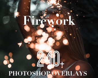 Photoshop Overlays, Firework Photo Overlays Package, Night Photoshop PS Bokeh Light Realistic Background Effect PNG JPG Psd Texture Bundle