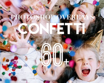 Confetti Photoshop-overlays, foto-overlayspakket, Party Popper kleurrijk achtergrondeffect PNG JPG PS textuurbundel feestfoto's