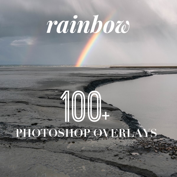 Rainbow Photoshop Overlays, Photo Overlays Package, Nature Sky Realistic Creative PS Texture Background Effect PNG JPG Psd Bundle Layer