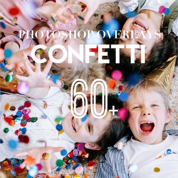 Confetti Photoshop Overlays, Photo Overlays Package, Party Popper Colorful Background Effect PNG JPG PS Texture Bundle Celebration Photos