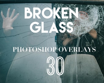 Photoshop Overlays, Broken Glass Photo Overlays Package Crack Texture Background Effect PNG JPG Psd Bundle Layer Photo Editing Photography