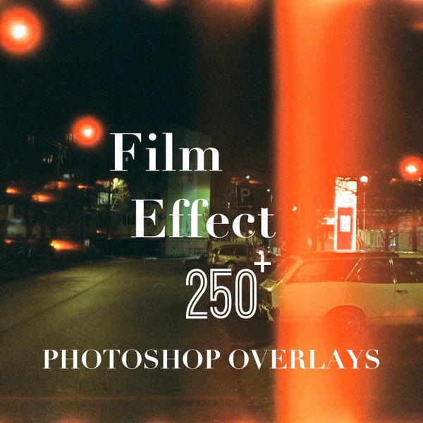 Photoshop Overlays, Film Effect Photo Overlays Package Film Grain Kodak Polaroid Retro Texture Background Effect PNG JPG Psd Bundle Vintage