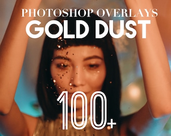 Superposiciones de Photoshop, paquete de superposiciones de fotos de polvo de oro, textura de brillo de chispas Efecto de fondo de confeti brillante PNG JPG Superposición creativa