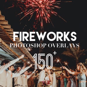Feuerwerk Photoshop Overlays, Foto-Overlays-Paket, Nacht Photoshop PS Bokeh Licht Realistischer Hintergrundeffekt PNG JPG Psd Textur Bundle
