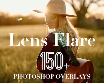 Photoshop Overlays, Lens Flare Photo Overlays Package, Sunlight Sunray Texture Background Filter Photos Effect PNG JPG  Bundle Layer Editing