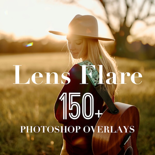 Photoshop Overlays, Lens Flare Photo Overlays Package, Sunlight Sunray Texture Background Filter Photos Effect PNG JPG  Bundle Layer Editing