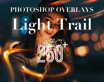 Photoshop Overlays, Light Trail Photo Overlays Package, Night Bokeh Light Tail PS Texture Effect PNG JPG Psd Background Bundle Portrait