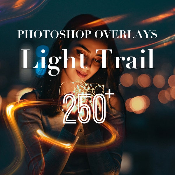 Photoshop Overlays, Light Trail Photo Overlays Package, Night Bokeh Light Tail PS Texture Effect PNG JPG Psd Background Bundle Portrait