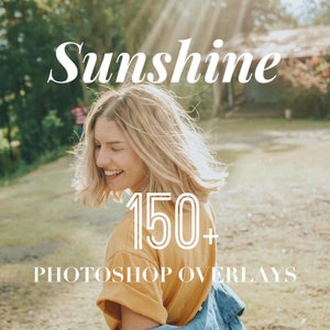 Sobreposições de Photoshop Sunshine, Pacote de Sobreposições de Fotos, Efeito de Fundo de Textura PS com Raio de Sol e Reflexo de Lente, PNG e JPG, Pacote de Fotos em Camadas