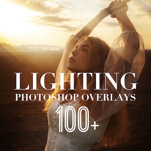 Sobreposições de iluminação do Photoshop, pacote de sobreposições de fotos, reflexo de lente de raio de sol natural, efeito de fundo de textura PS, PNG, JPG, pacote Psd