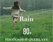 Rain Photoshop Overlays, Photo Overlays Package, Raindrop Nature Sky PS Texture Background Effect PNG JPG Psd Bundle Layer Photo Editing