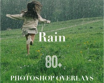 Rain Photoshop Overlays, Photo Overlays Package, Raindrop Nature Sky PS Texture Background Effect PNG JPG Psd Bundle Layer Photo Editing