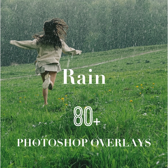 Rain Photoshop Overlays, Photo Overlays Package, Raindrop Nature Sky PS Texture Background Effect PNG JPG Psd Bundle Layer Photo Editing