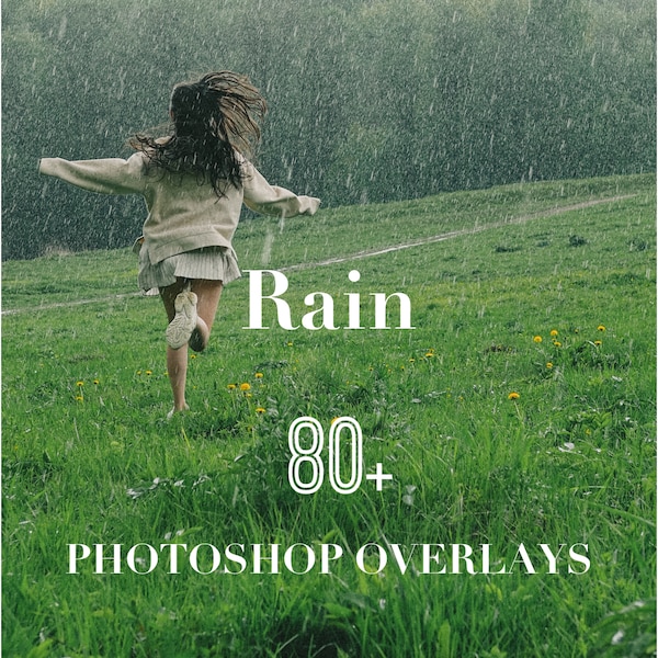 Rain Photoshop Overlays, Photo Overlays Package, Raindrop Nature Sky PS Texture Background Effect PNG JPG Psd Bundle Layer Photo Editing