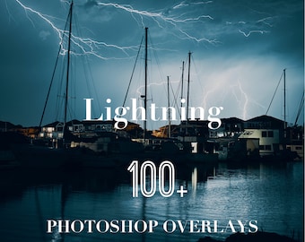 稲妻Photoshopオーバーレイ、写真オーバーレイパッケージ、夜空の自然PSテクスチャ背景効果PNG JPG Psdバンドルクリエイティブリアル