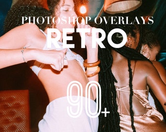 Retro Photoshop Overlays, Photo Overlays Package PS Vintage Background Film Effect PNG JPG Texture Bundle Filters Photo Editing Photography