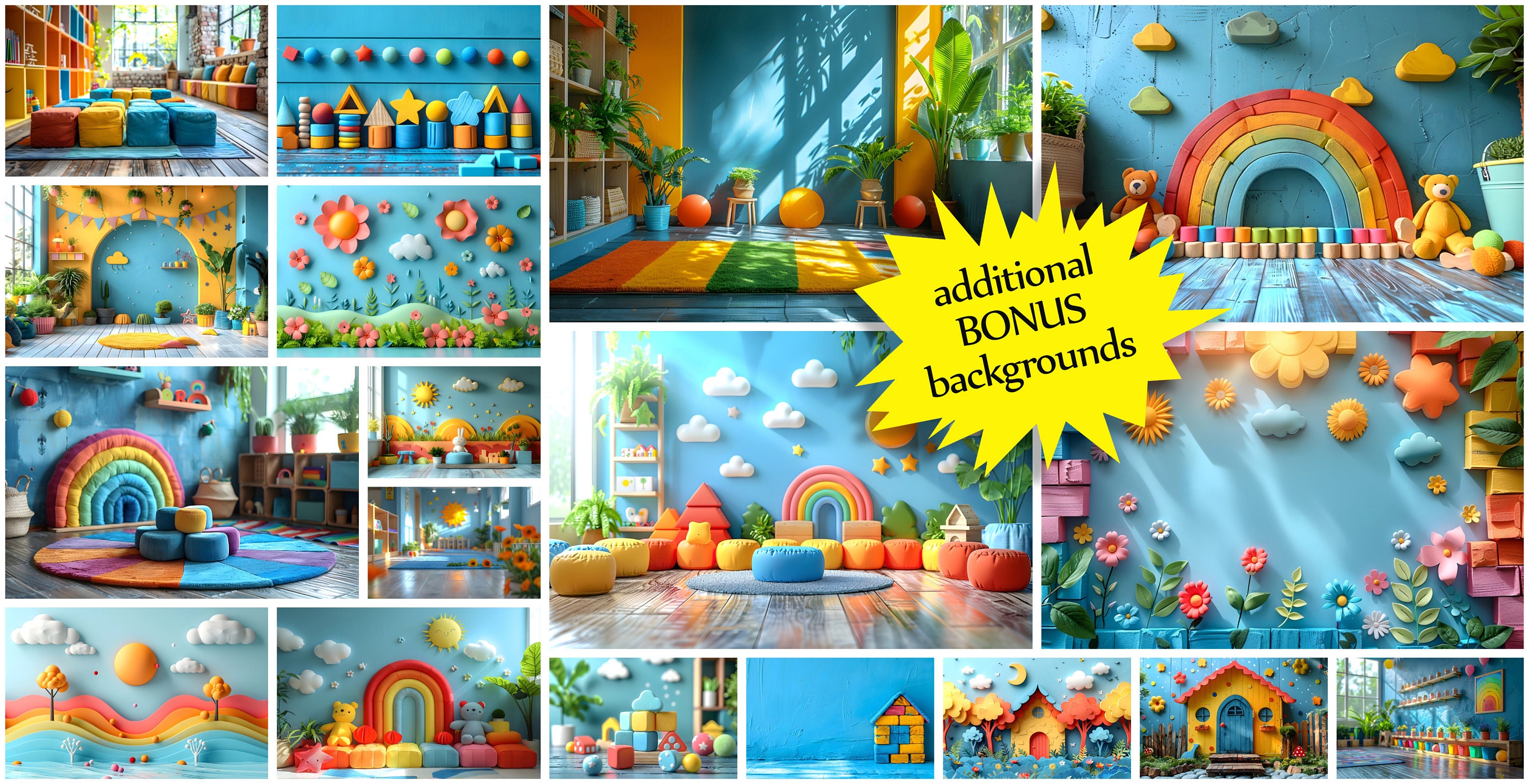 71 Preschool Daycare Digital Backdrops, 35 Additional Backgrounds Bonus ...