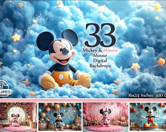 Mickey & Minnie Mouse Digital Backdrops: Kids Birthday, Cake Smash (16x24&quot; JPEG)