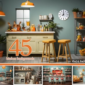 45 kitchen Digital background for photography, rerto Country Kitchen Digital Backdrop for Composite Photography