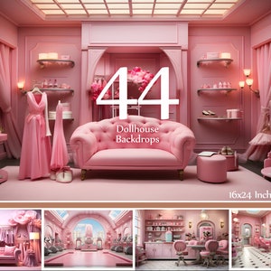 44 Dollhouse Digital Backdrops | Pink Barbie Dream House Photography Backgrounds | 16x24&quot; JPEG High Resolution