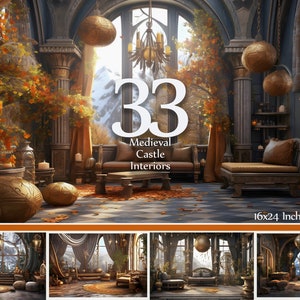 33 Medieval Castle Interior Digital Backdrops Instant Download | Fantasy Photography Backgrounds | Royal Props