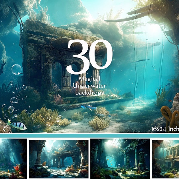 Magical Underwater Adventures: 30 Underwater Digital Backdrops for Enchanting Children's Portraits - Perfect For Mermaids