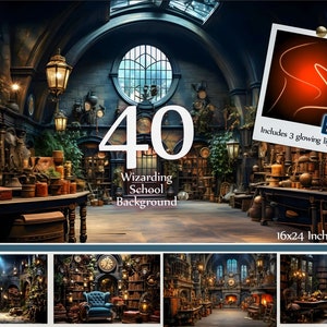 Wizarding School Backgrounds: Magical Castle, Library, Potions (JPEG + Glowing Lights) (Digital Download