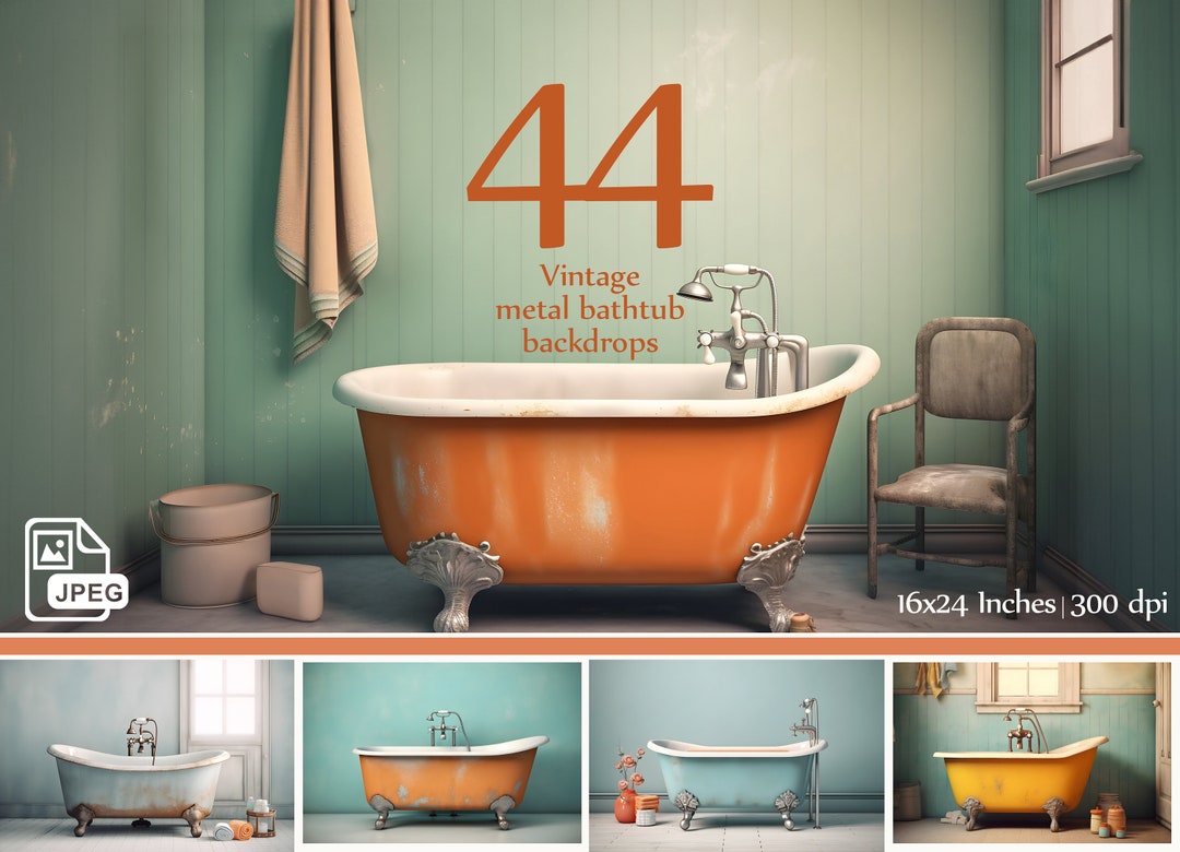 44 Vintage Metal Bathtub Digital Backdrops and Overlays for
