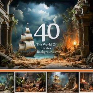 40 The World Of Pirates Backgrounds | Pirate Ship Digital Backdrops | 16x24" 300DPI | Instant Download