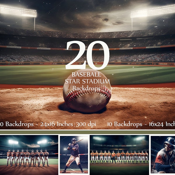 Fond numérique de baseball - Photographie | STADE ÉTOILES de baseball | Toiles de fond et superpositions Photoshop | Téléchargement 4K haute résolution