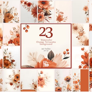 23 set di carta digitale floreale color terracotta arancione, sfondo intestata color terracotta arancione, sfondo acquerello floreale, invito di nozze