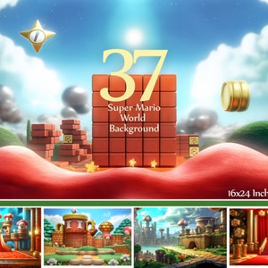 37 Super Mario World Backgrounds | Gamer Party Digital Backdrops | 16x24&quot; 300DPI | Instant Download