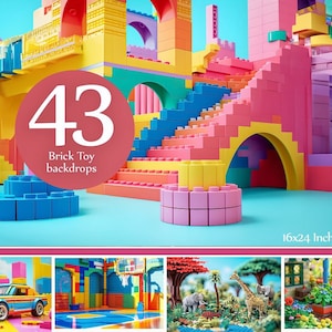 43 Brick Toy Digital Backdrops – Colorful Building Block Photography Backgrounds – 16×24&quot; 300 DPI