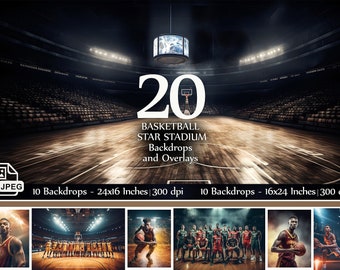 20 High School & College Basketball Stadium Digital Backdrops | Sports Team Photography Backgrounds | 300 DPI