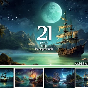21 Piratenschiff Digitale Kulissen Sofort Download | Fantasy Ozean Fotografie Hintergründe | Maritime Requisiten