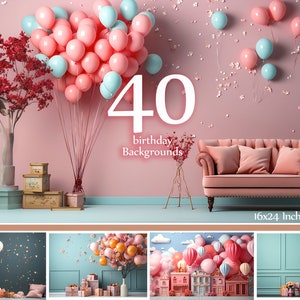 40th Birthday Photography Backdrops: Balloon Party Scene (Digital Download, 16x24&quot; JPEG, Commercial Use)