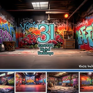 31 Graffiti Digital Backdrops | Urban Street Art Photography Backgrounds | 16x24&quot; JPEG High Resolution