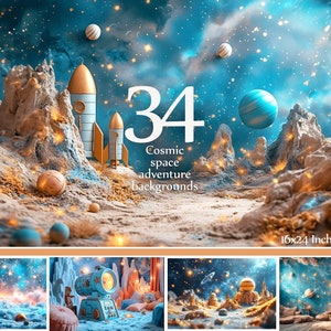 Cosmic Space Adventure Digitale Kulissen - 34 Weltraum & Planeten Hintergründe - Galaxy Fotografie Requisiten