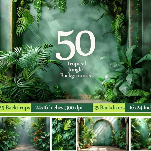 50 Tropical jungle backgrounds,  Jungle Studio Portrait Backdrops for Composite Photography, Maternity Backdrop Overlays