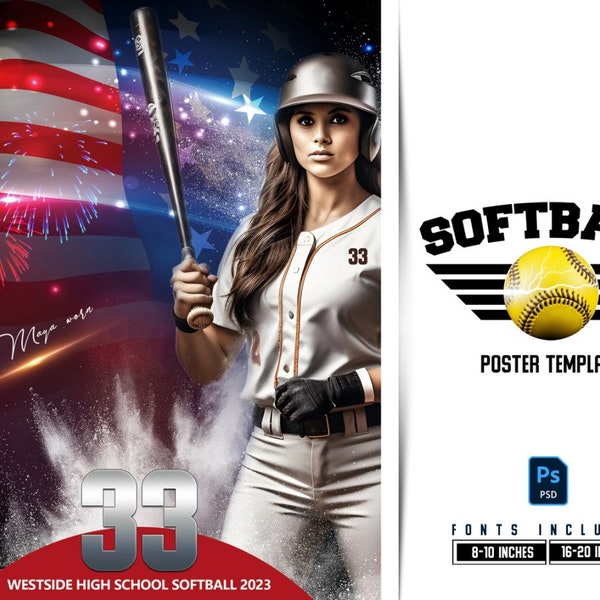 Photoshop Softball Poster Template, Digital Sports Background Tball Backdrop, Senior Night Softball Banquet Gift, T-ball Softball Banner