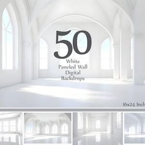 50 White Paneled Wall Digital Backdrops | Minimalist Photo Backgrounds | 16x24” 300 DPI
